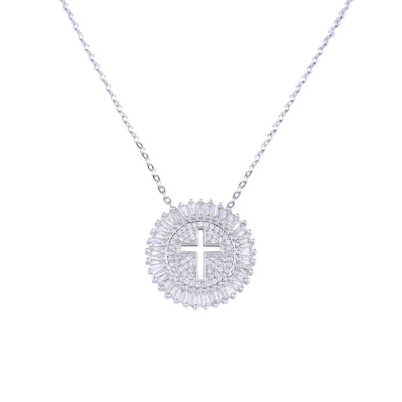 Colar Feminino Flor de Zircônia com Cruz Banhado a Ouro 18K