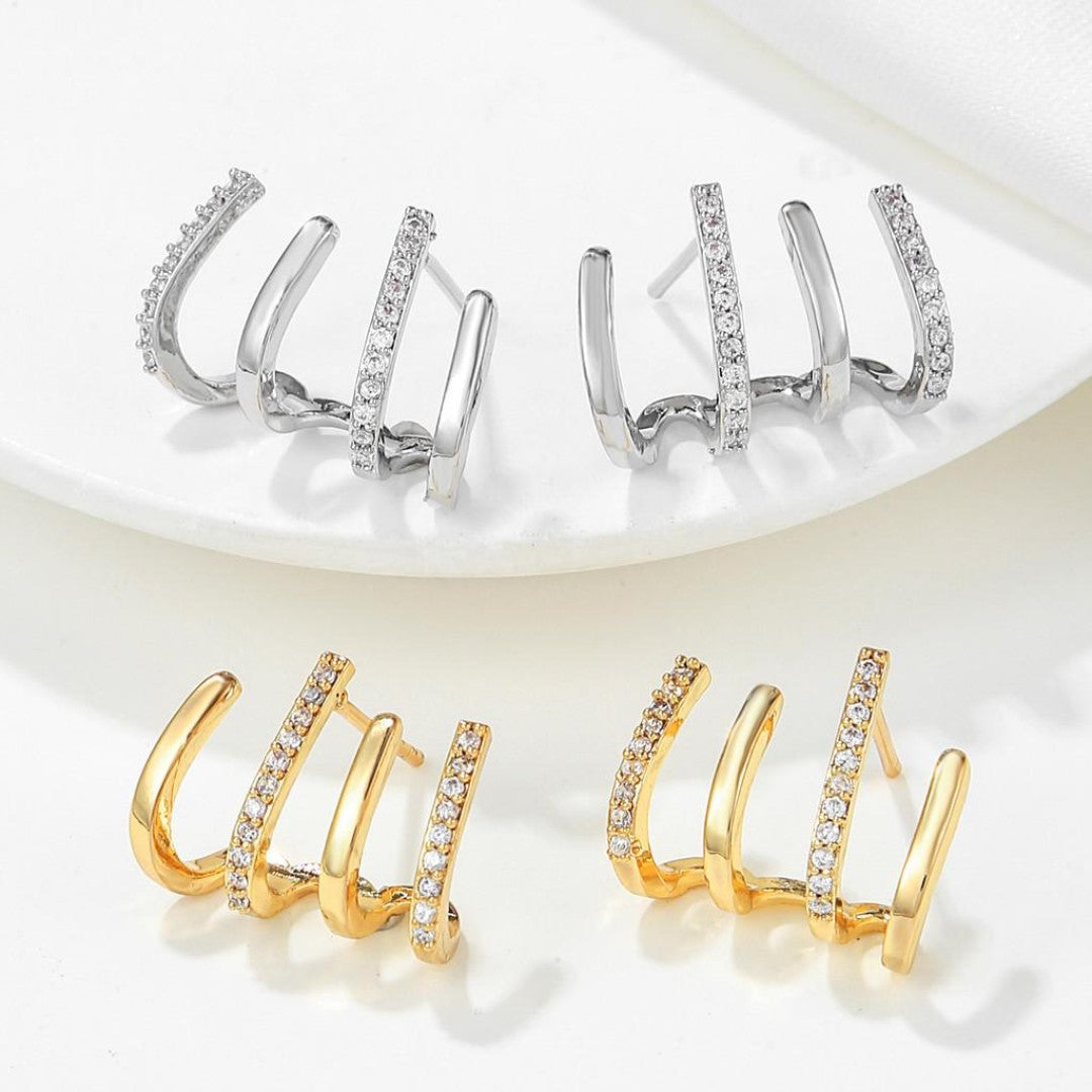 Brincos Geométricos Zircônia RealBan™ – Banhado em Ouro/Prata + FRETE GRÁTIS