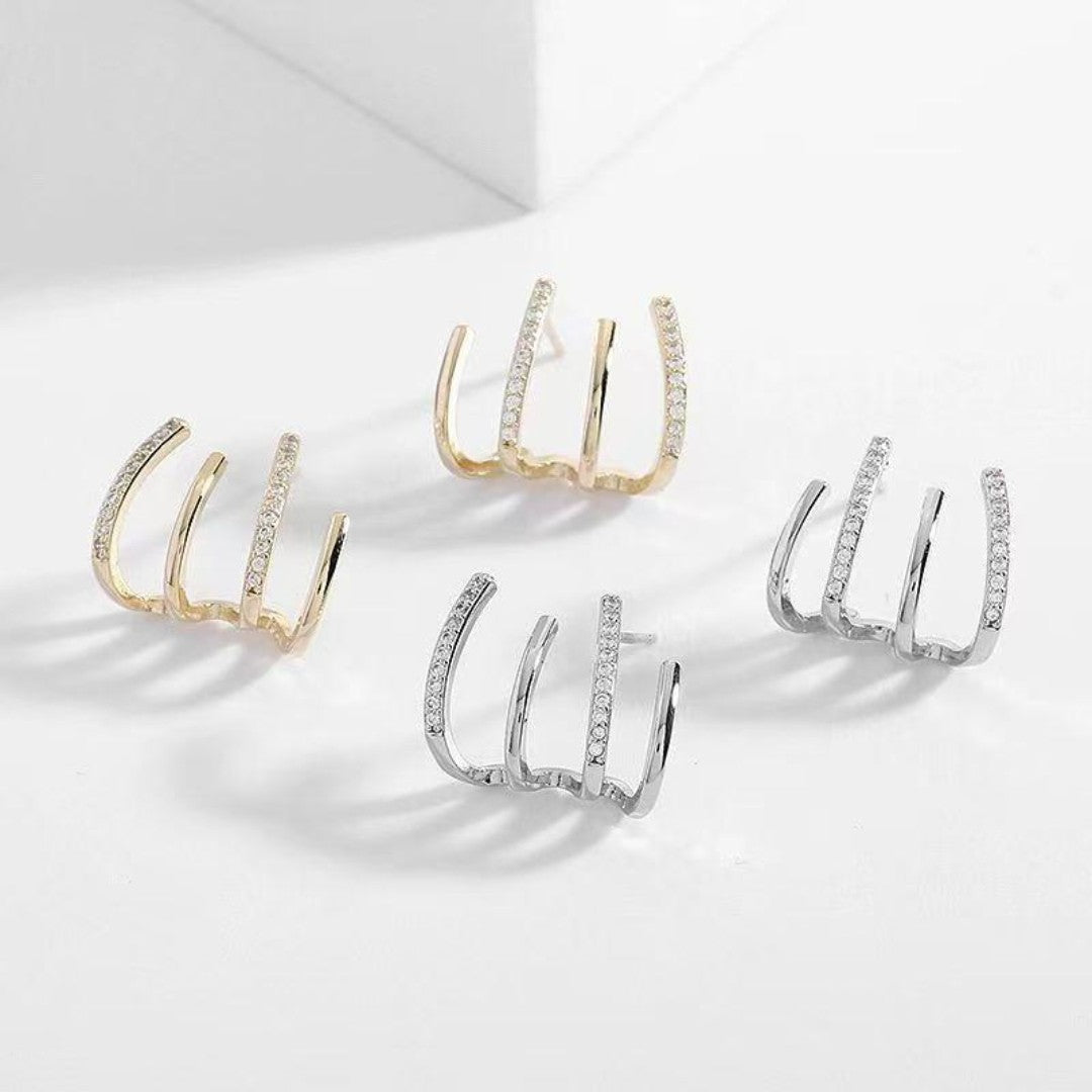 Brincos Geométricos Zircônia RealBan™ – Banhado em Ouro/Prata + FRETE GRÁTIS